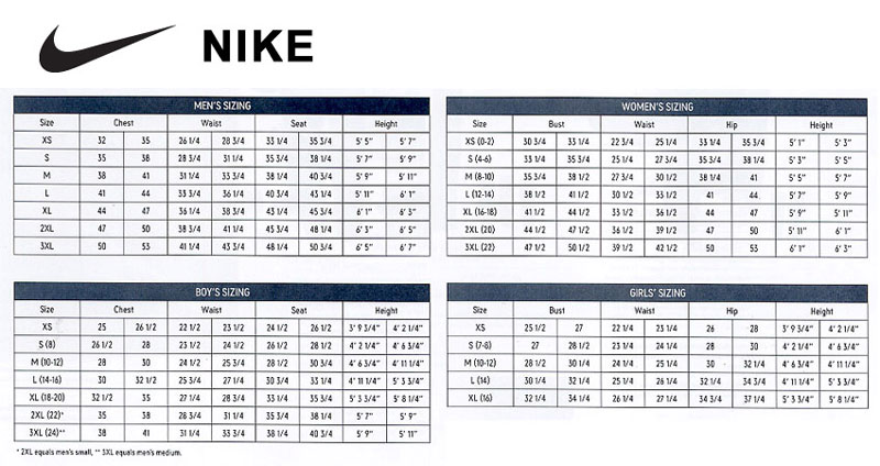 Nike Plus Size Chart
